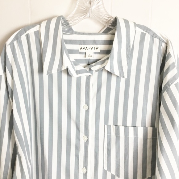 Ava Viv Stripped Button Up Womens Blouse Size X XL Blue & White 3/4 - Picture 2 of 3